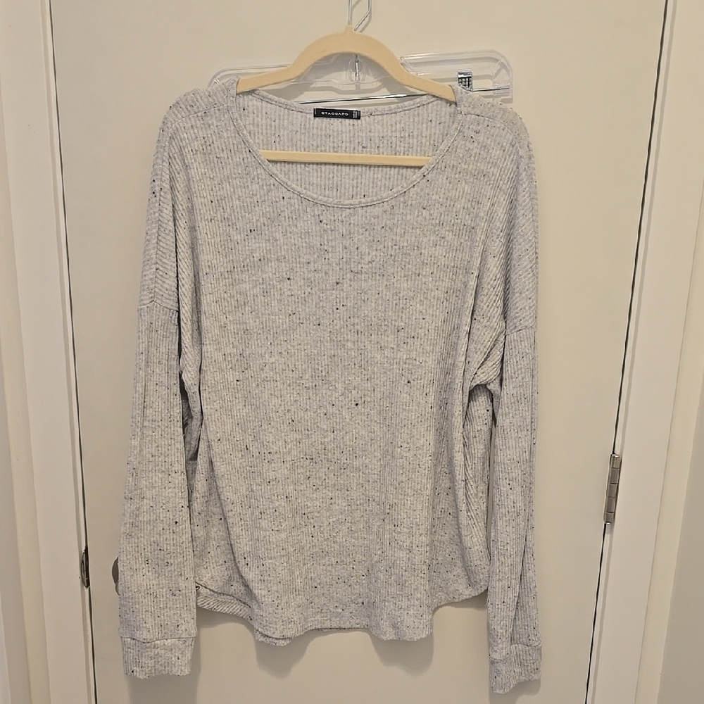 Gray Ribbed Long Sleeve Sweater